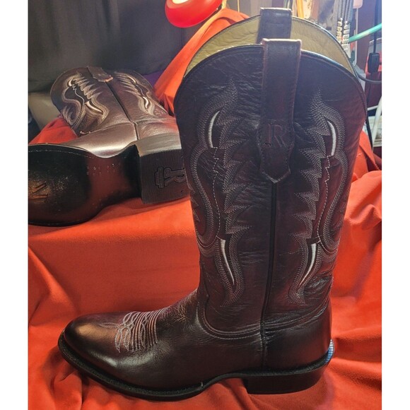 R. Watson Boots Brush Off Embroidered Round Toe Cowboy Mens Brown Casual 9.5 D main image 4